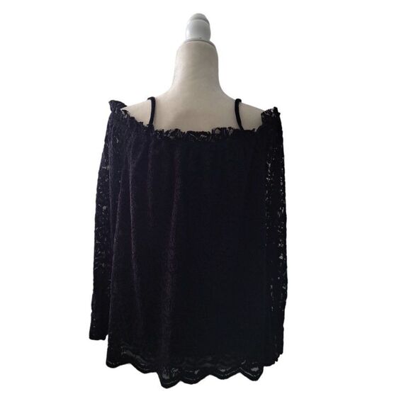 Anthropologie Eri + Ali Coldshoulder Lace Black Button Cuff Dark Boho Top Small - Picture 4 of 9